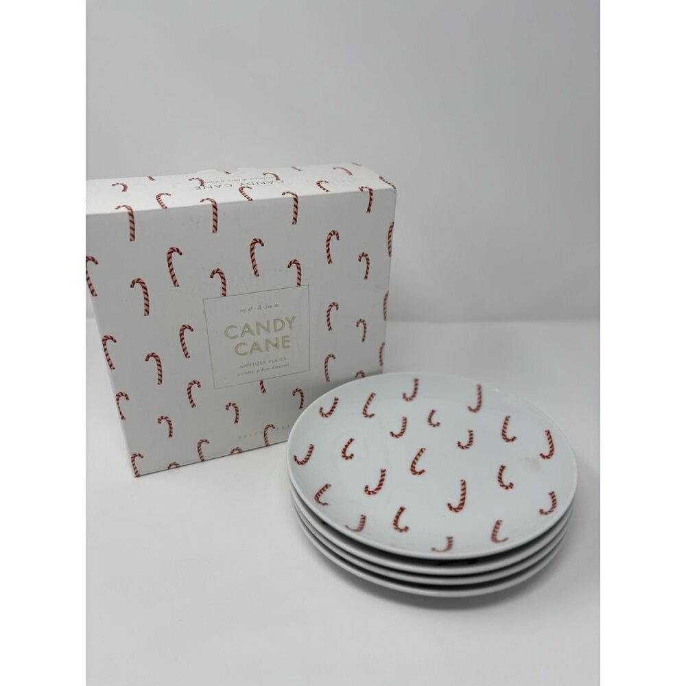 Pottery Barn Christmas CandyCane 7" Appetizer/Hors -d' Auvres Plates Set 4 NIB‎